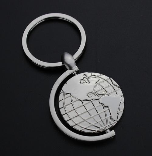 c创意金属旋转地球仪钥匙扣活动小礼品浮雕地球钥匙圈商务钥匙链